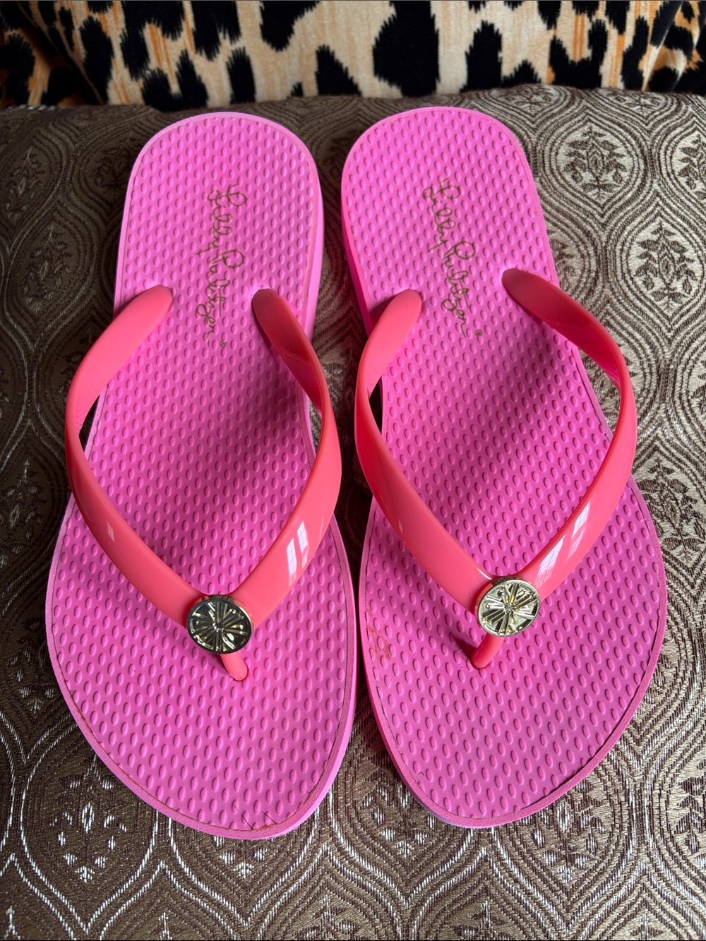 Lilly Pulitzer Bright Pink Flip Flops, 6